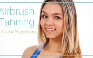 Blonde tan girl with text that reads: Airbrush Tanning Like a Professional